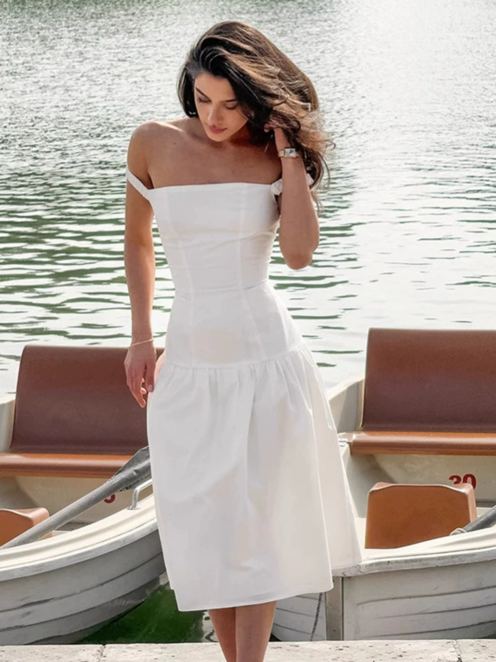 Forever 21 White Off Shoulder Midi Dress Summer Vacation